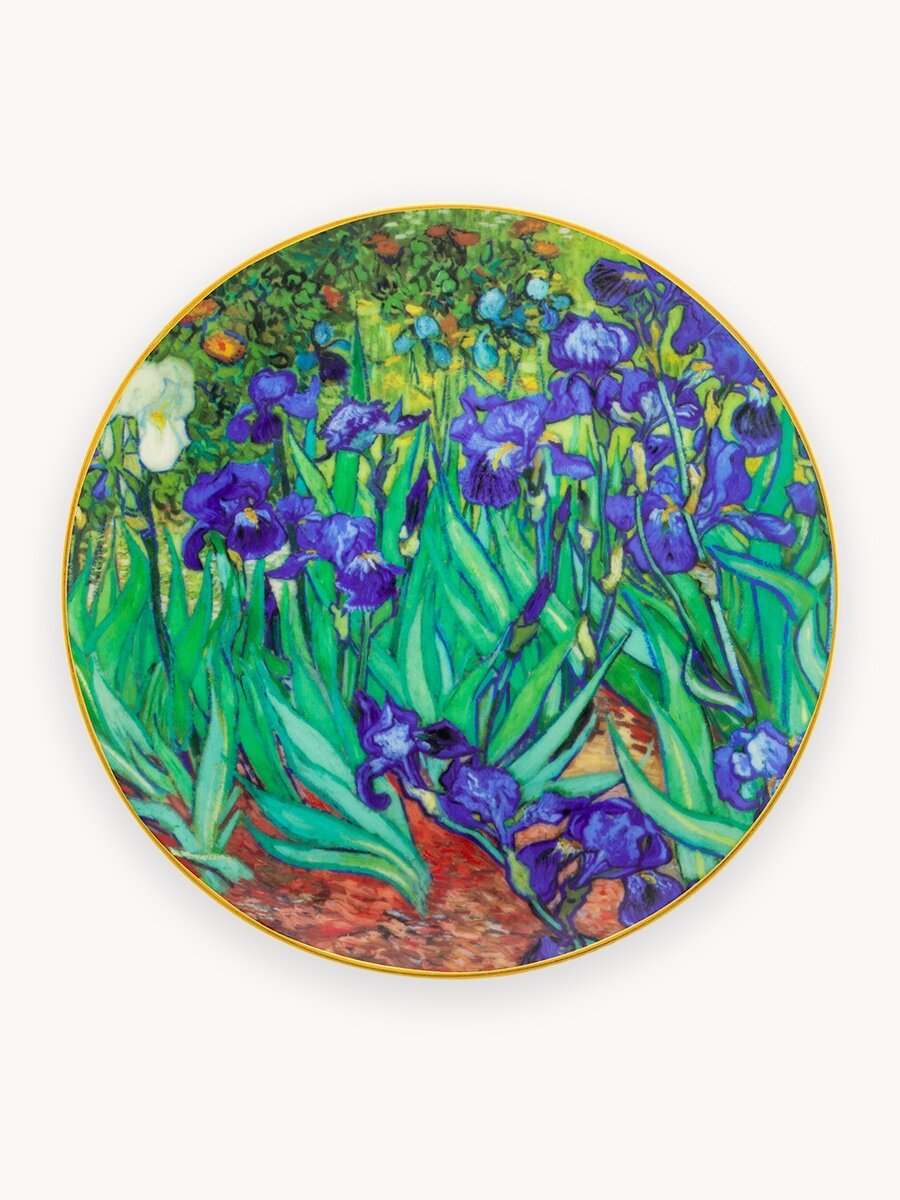 Тарелка декоративная 20х20х2 см Elan Gallery Ирисы с крючком и подставкой
