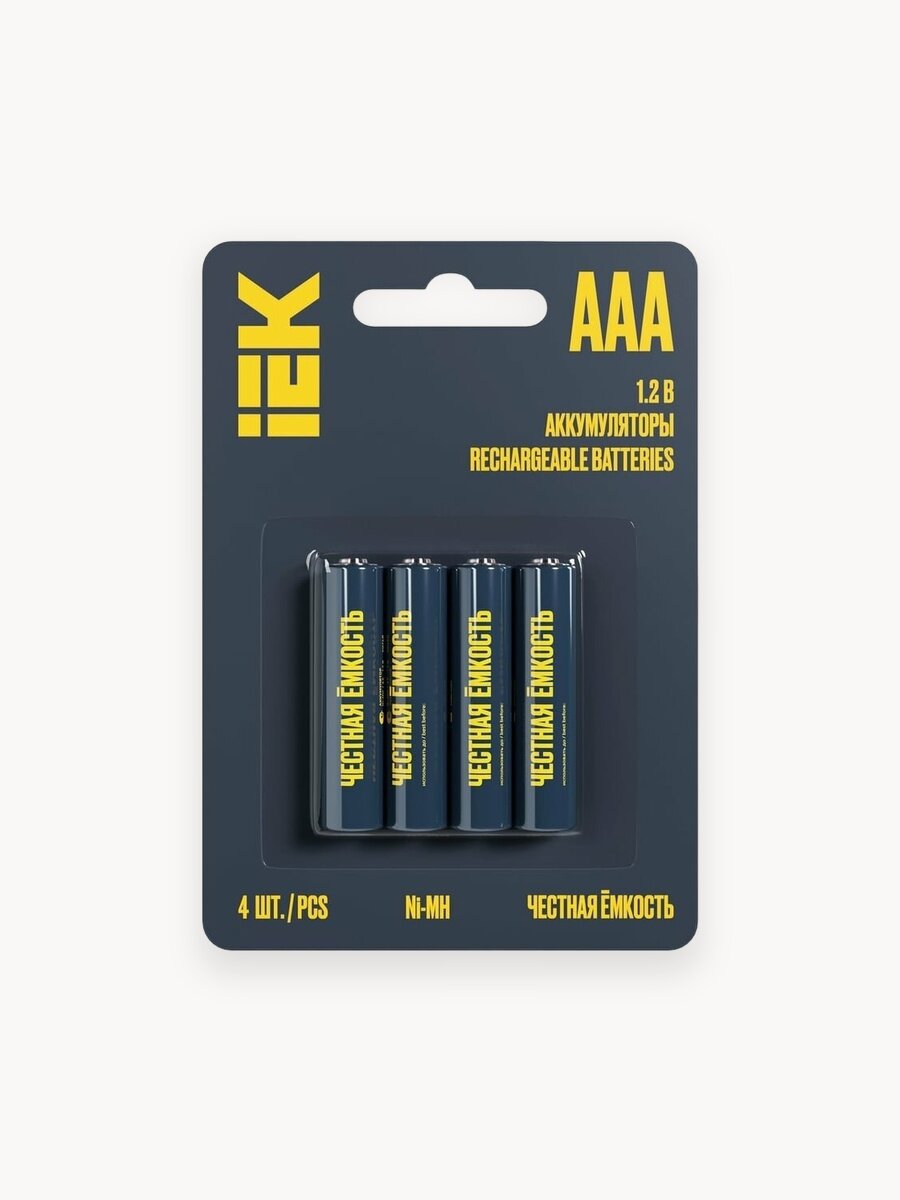 Аккумуляторные батарейки IEK GREEN Ni-MH AAA 1100мАч, никель-металлогидридные, 4шт, блистер