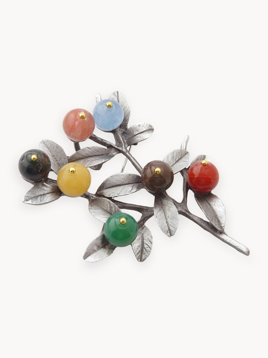 Брошь ЖемАрт, яшма, агат, кварц