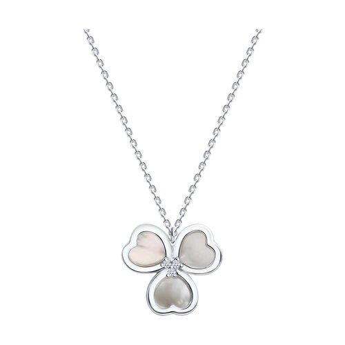 фото Колье diamant online, серебро, 925 проба, родирование, фианит, перламутр, длина 45 см., белый