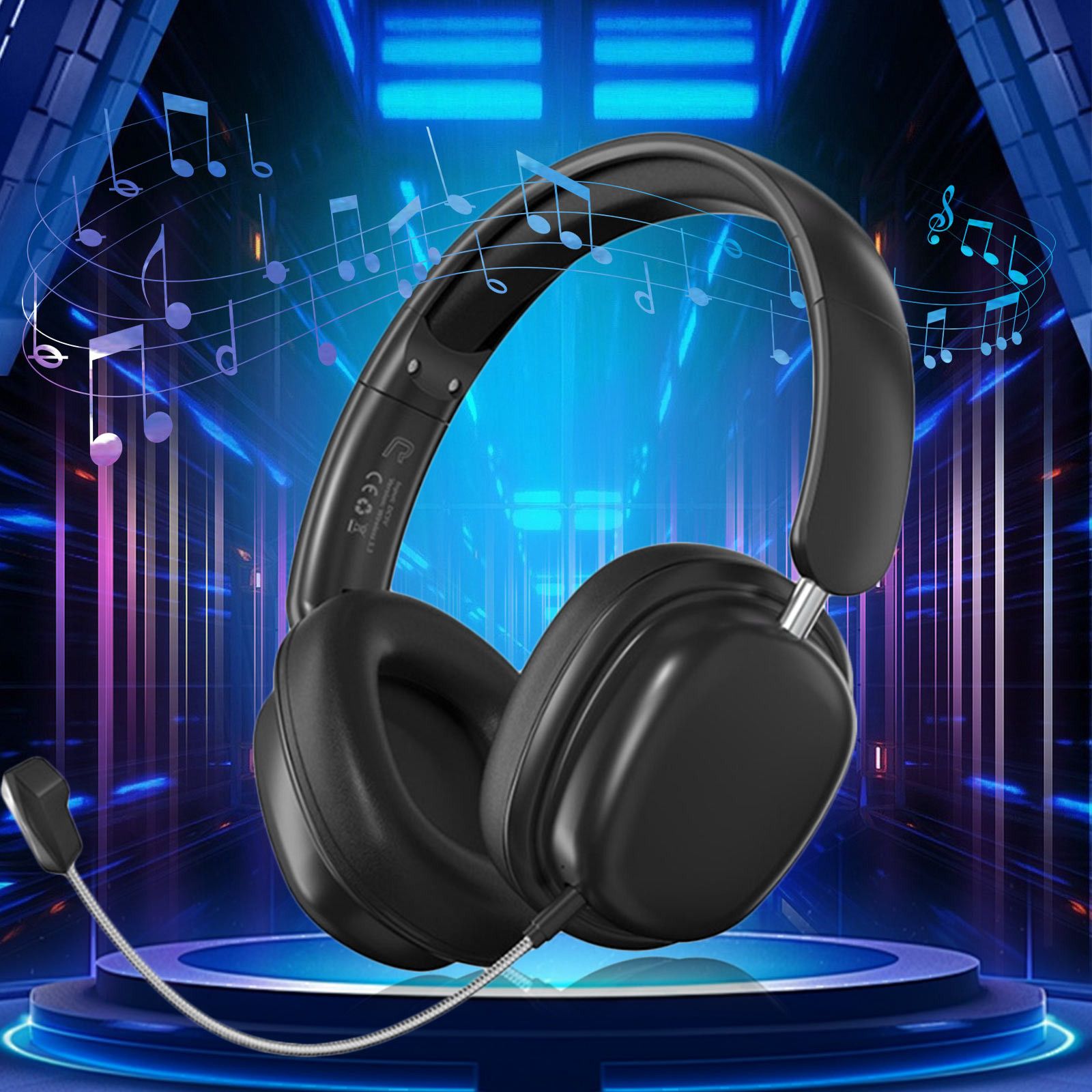Наушники беспроводные с микрофоном, Bluetooth, черный