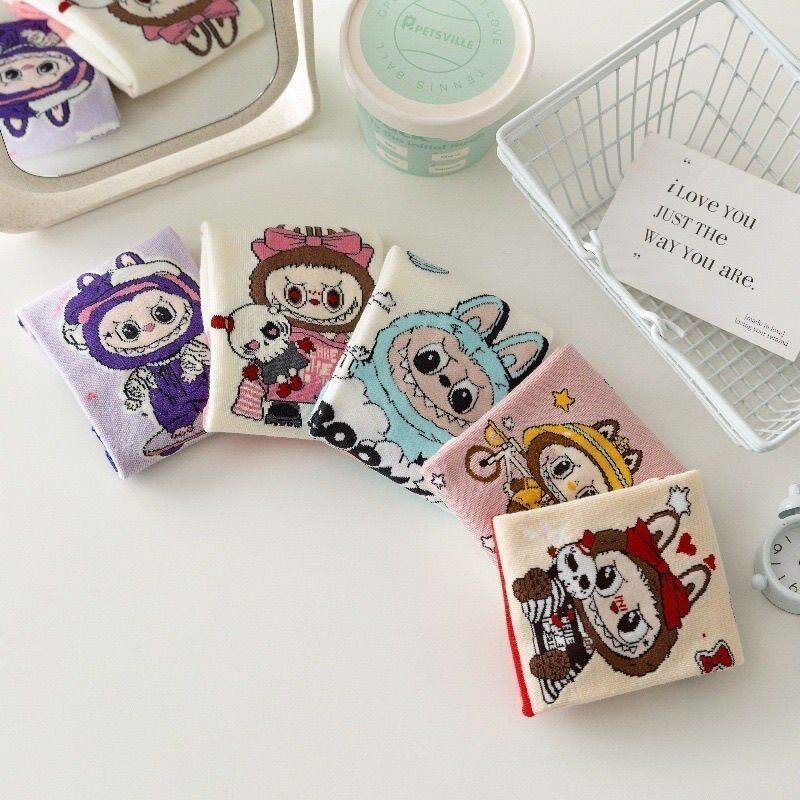 Носки Labubu, размер 18-20, бежевый/красный — фото 1