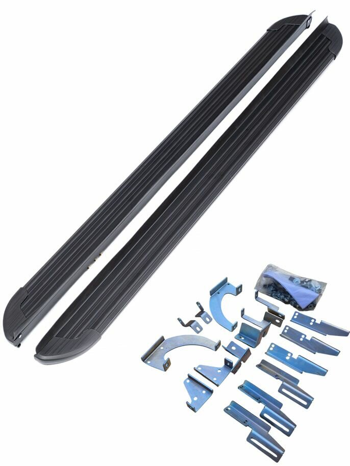 Пороги площадки алюминиевые в полоску для Kia Sorento 2020+ с креплениями черные