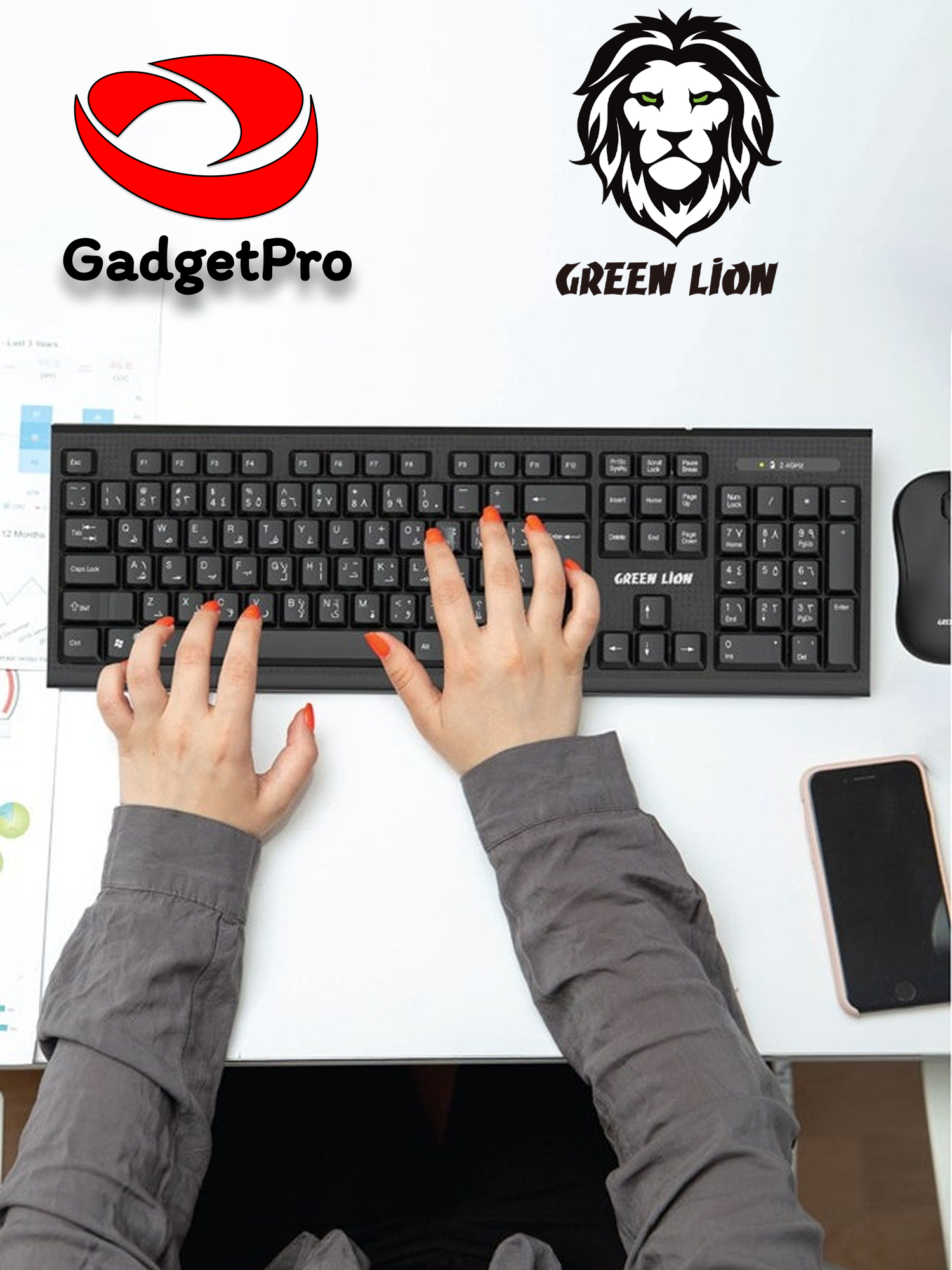 Беспроводной комплект клавиатура и мышь Green Lion GNWS24GKEYMBK, Bluetooth/USB, 1200 DPI, 10 м, чёрный