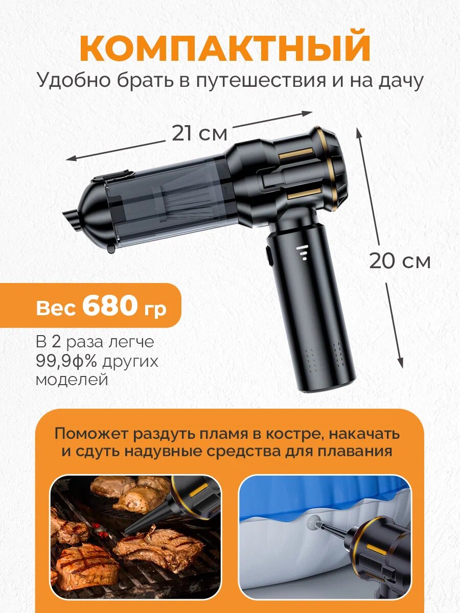 Автомобильный пылесос беспроводной 3 в 1. Мини-пылесос для дома, пылесос для автомобиля, мебели, компьютера, аккумуляторный, ручной — фото 1