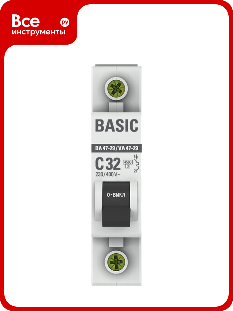 Автоматический выключатель EKF 1P 32А (C) 45кА ВА 47-29 Basic mcb4729-1-32C