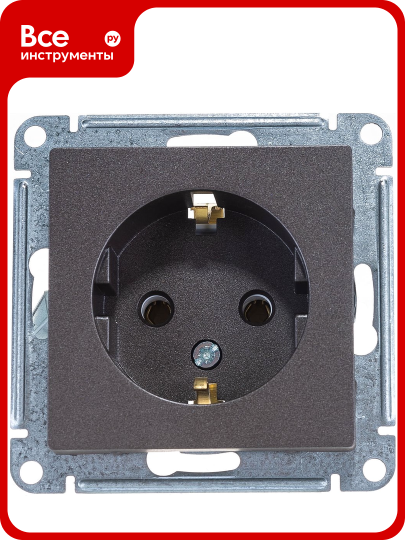 Механизм розетки Systeme Electric 1-м СП ATLAS DESIGN с заземлением 16А мокко ATN000643