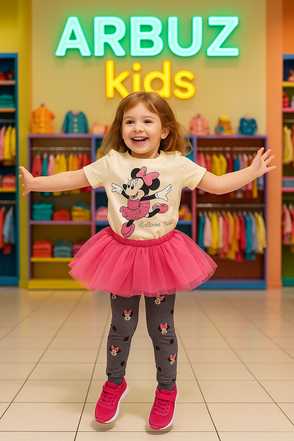 Костюм спортивный  Комплект Микки "Минни Балерина", футболка и леггинсы Disney, для девочки, размер 128, серый/молочный — фото 1