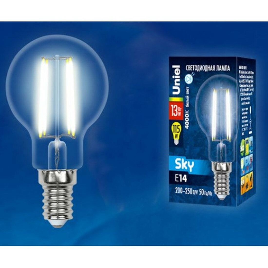 Лампа Uniel LED-G45 E14 13Вт 4000К шар