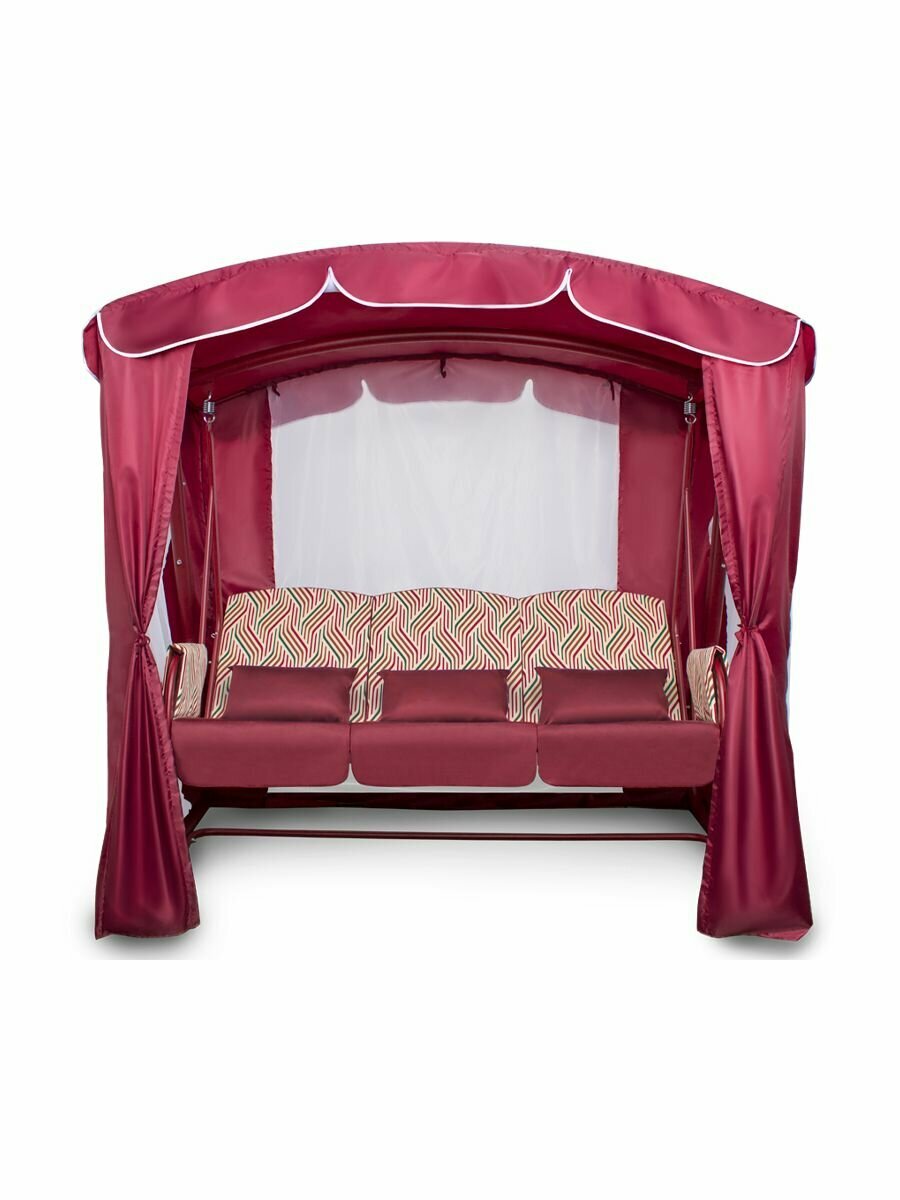 Уличные садовые качели оазис люкс бордо для дачи трехместные подвесные с тентом и москитной сеткой