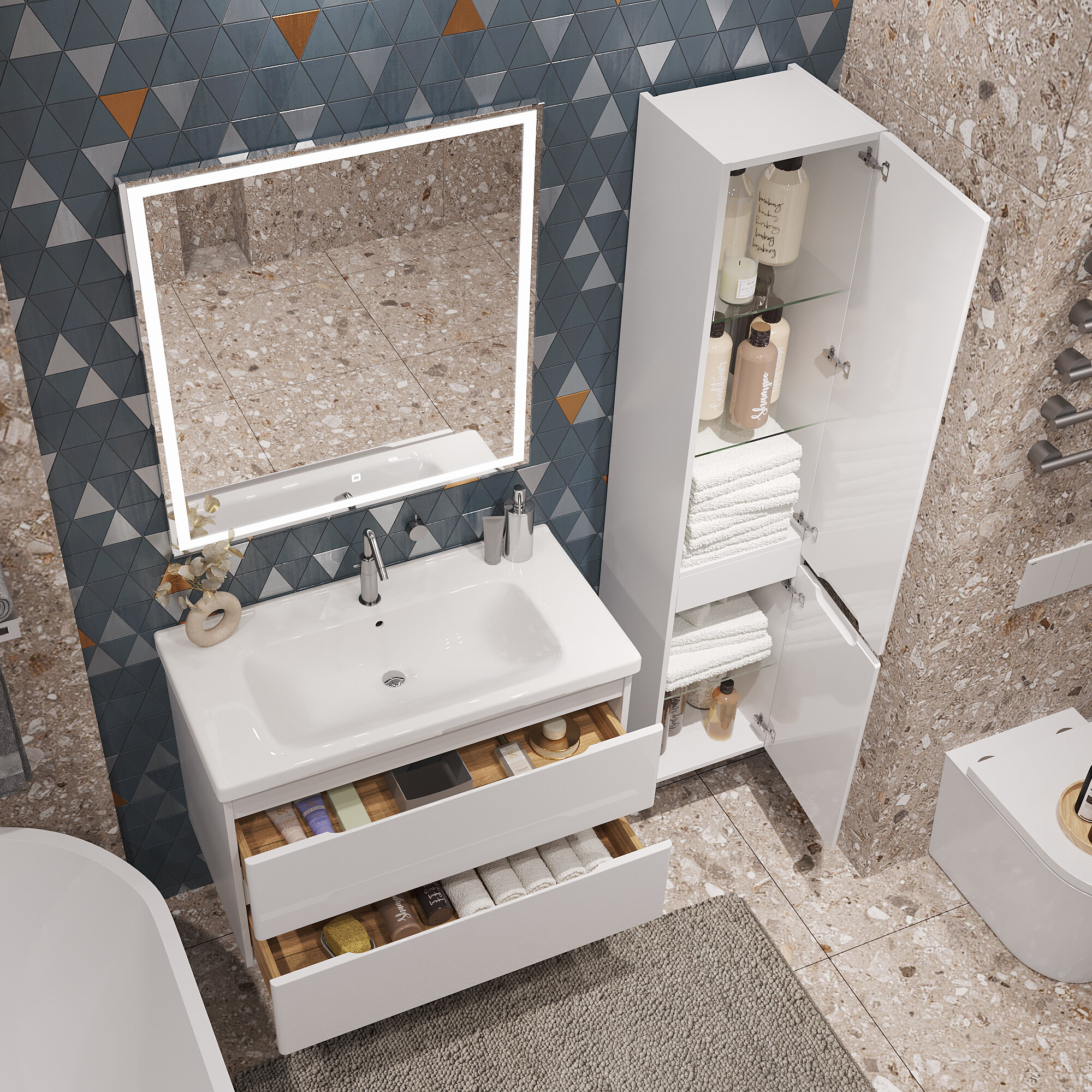 Тумба подвесная SanStar Riana 100 Без раковины для ванной комнаты, белая — фото 1