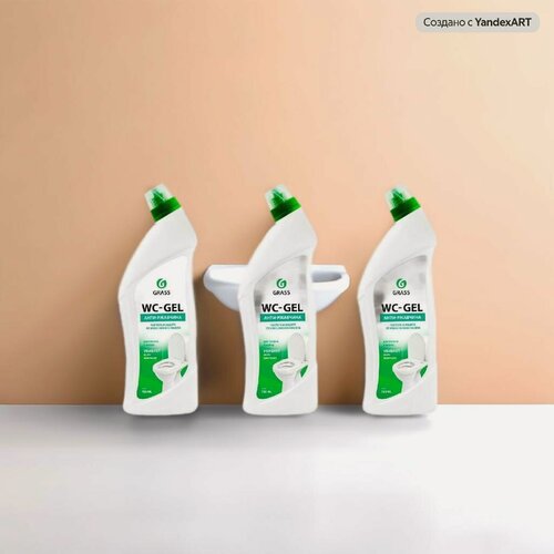 Изображение товара Чистящее средство Grass WC- Gel, для сантехники, для ванной, кухни, унитаза от ржавчины, 1 л, 3 шт