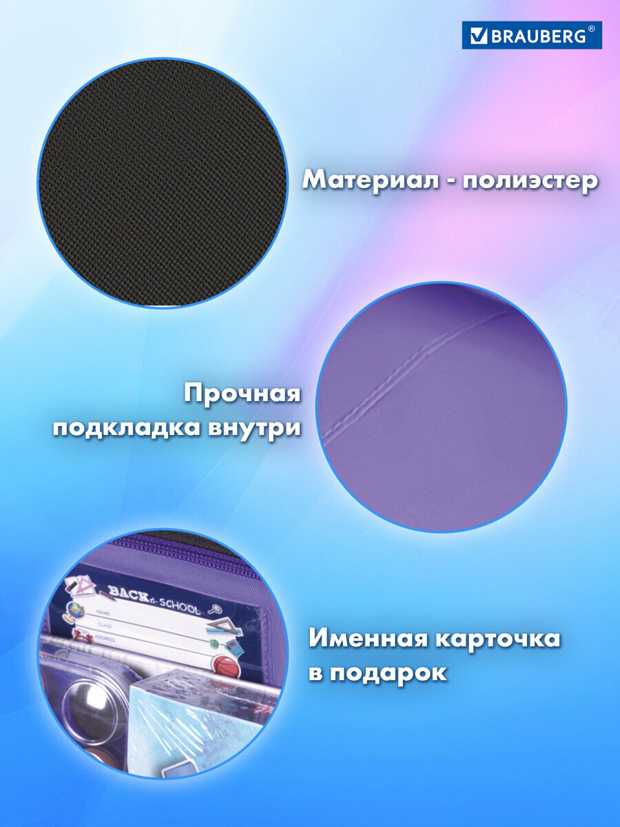 Папка сумка для тетрадей, труда, рисования и изо А4 для девочки на молнии с ручками, канцелярия для школы, 1 отделение и карман, Brauberg, 273309 — фото 1
