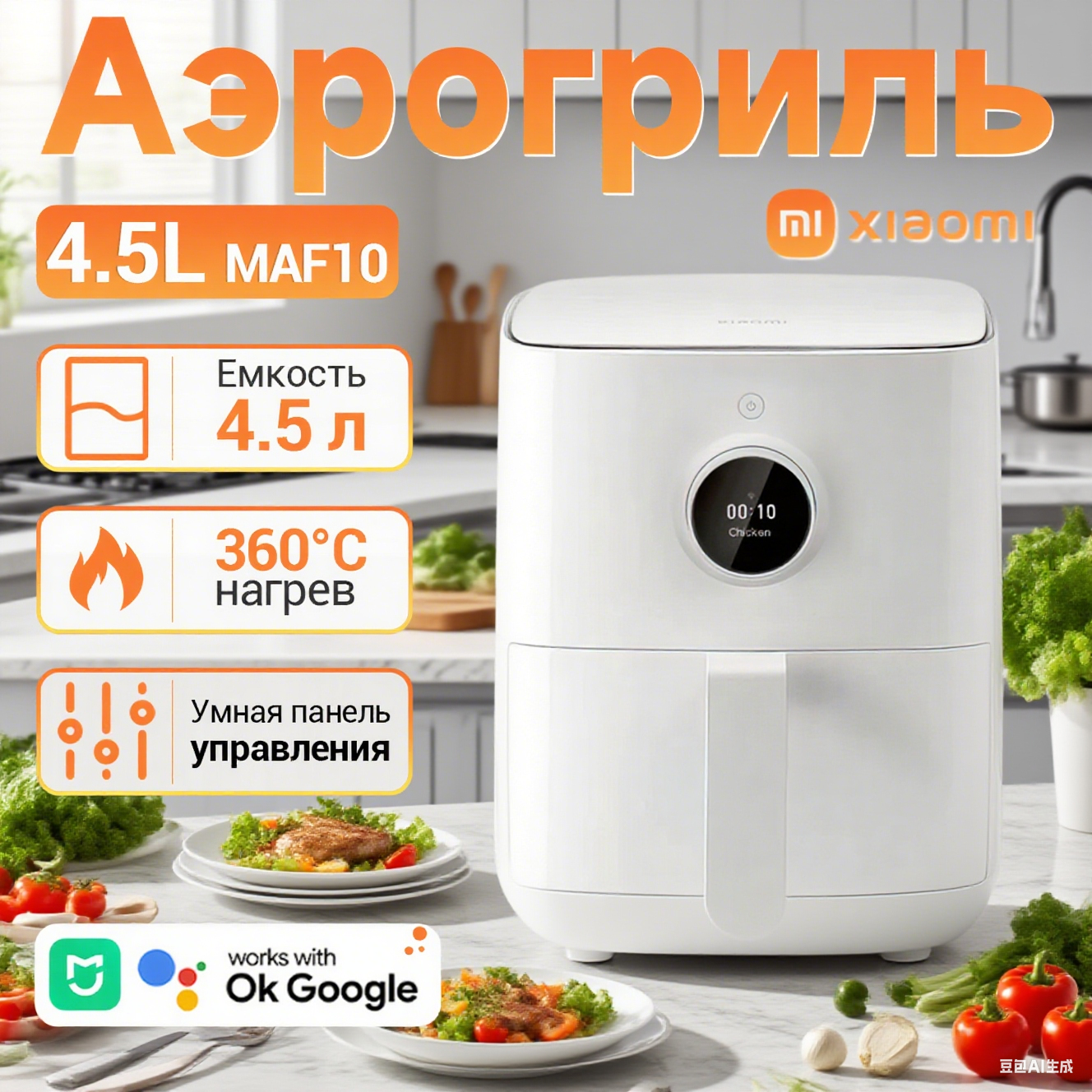 Аэрогриль Xiaomi Smart Air Fryer 4.5L, белый / модель: MAF14 / BHR8234EU
