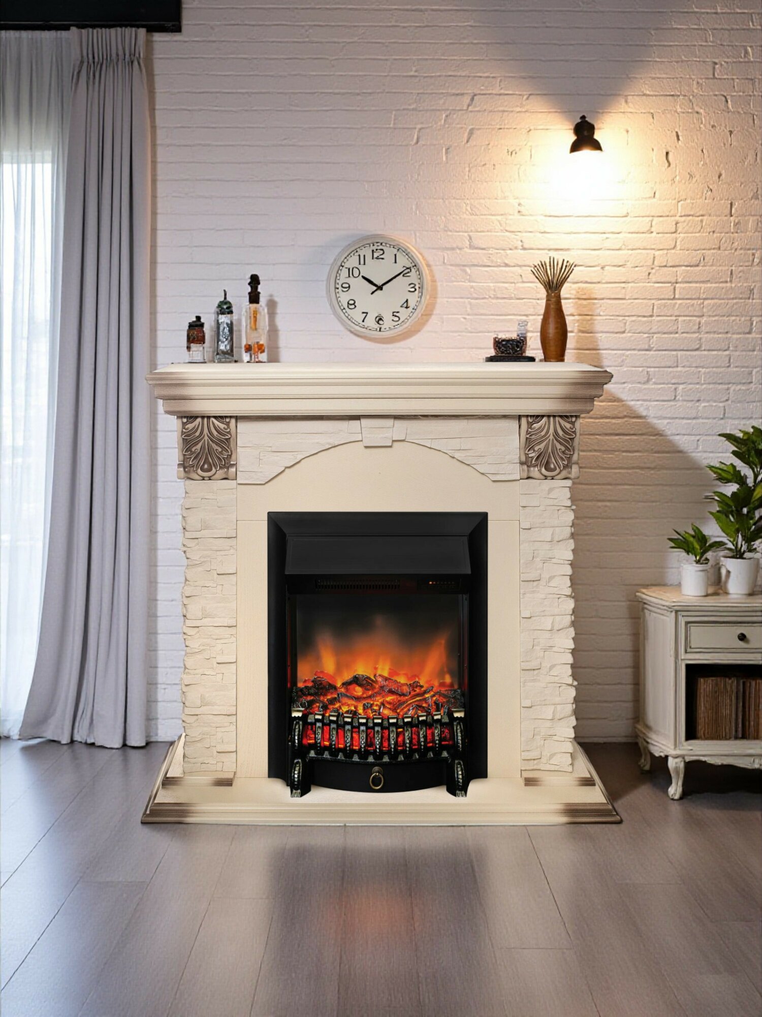 Электрокамин RealFlame Dublin Lux WT МДФ с очагом Fobos звуковая имитация пульт ДУ обогрев
