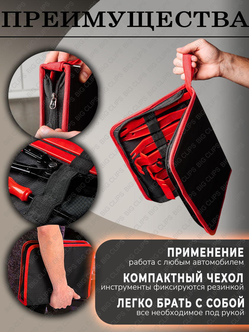 Набор съемников для обшивки и клипс 45 предметов, универсальный набор инструмента для авто — фото 1