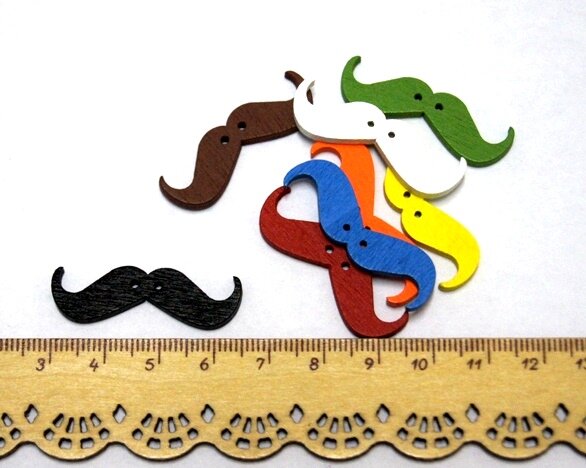 Пуговка Р-1090, дерево, усы, 8 шт, ассорти (3,5*1,1*0,3см)