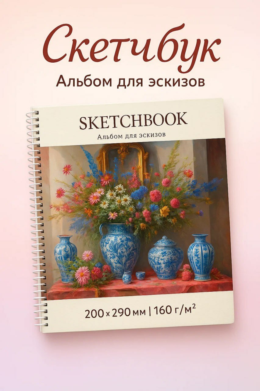 Скетчбук «Цветочная гармония» — альбом для эскизов, 200×290 мм, 160 г/м²