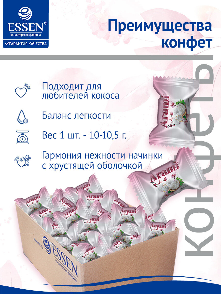 Конфеты вафельные Arami/Арами с кокосовой стружкой в белой шоколадной глазури, 2 кг. — фото 1
