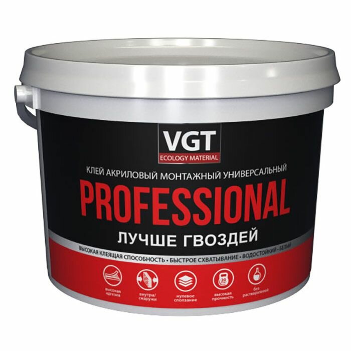 Vgt professional клей акриловый монтажный универсальный белый (3кг)