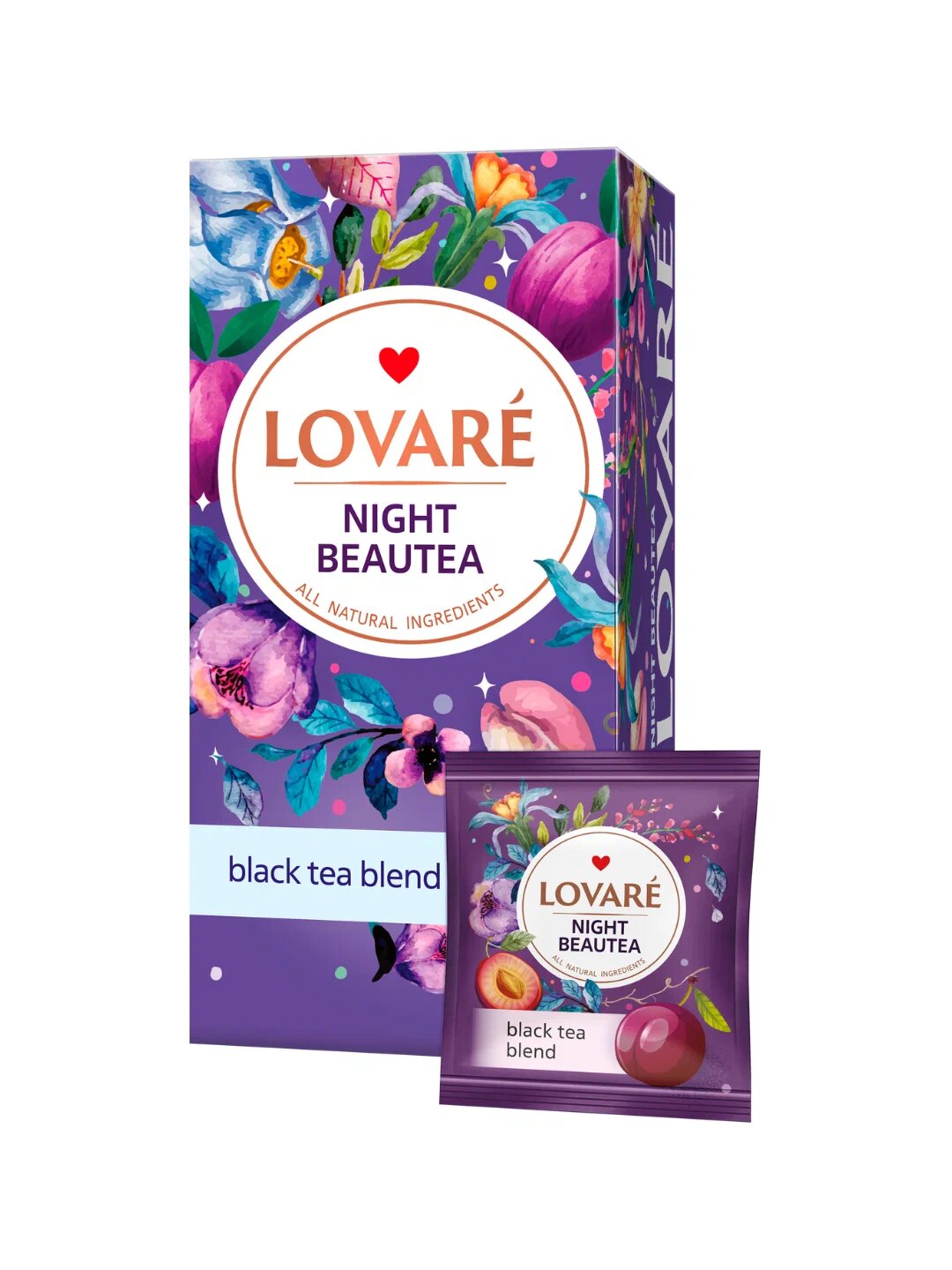 Чай Lovare Night Beautea (Ночная красота) ароматный в пакетиках, 24 штуки с ярким и разнообразными вкусами — фото 1