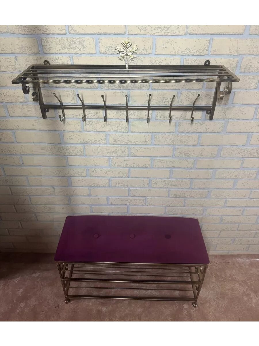 Кованая прихожая, вешалка + банкетка, Студия кованой мебели Нива, цвет фиолетовый/античная бронза — фото 1