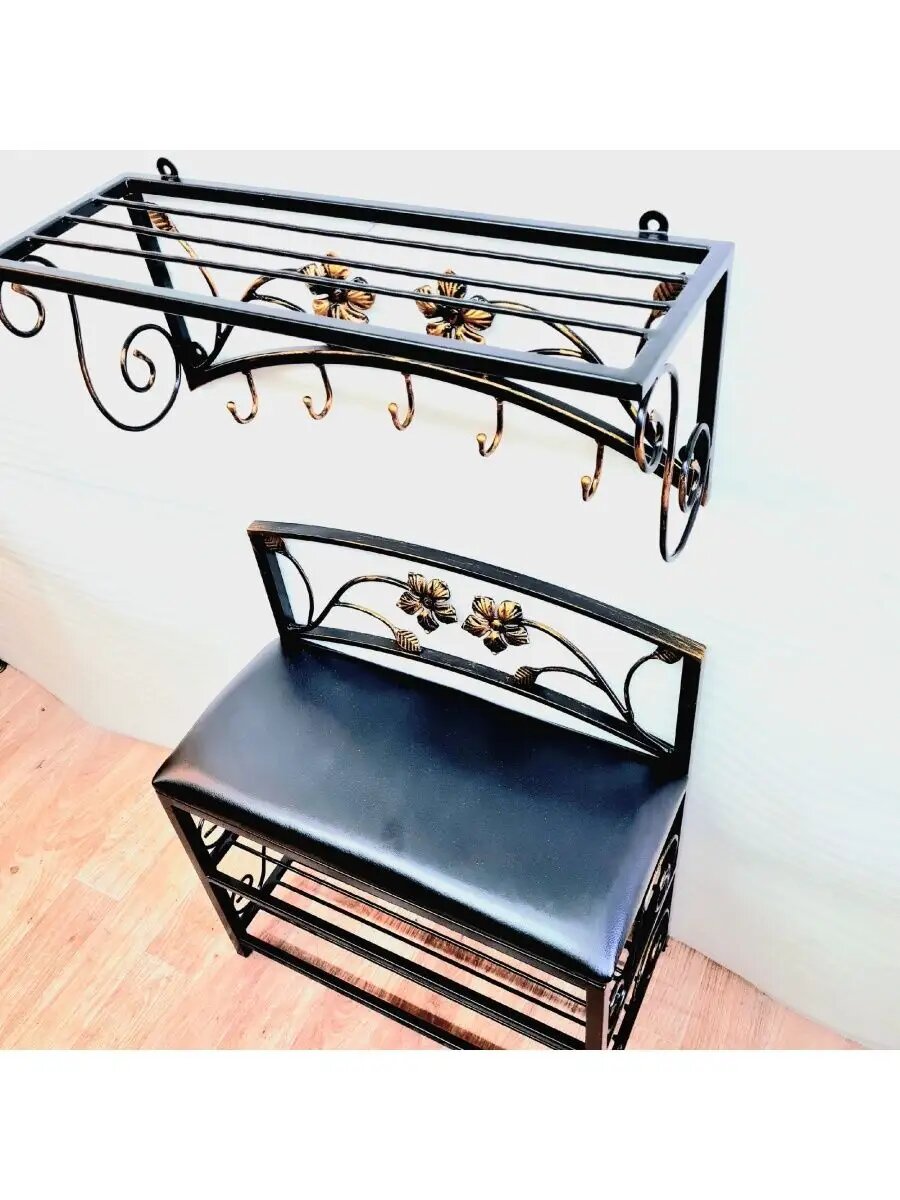 Кованая прихожая, вешалка + банкетка, Студия кованой мебели Нива, цвет античная бронза — фото 1