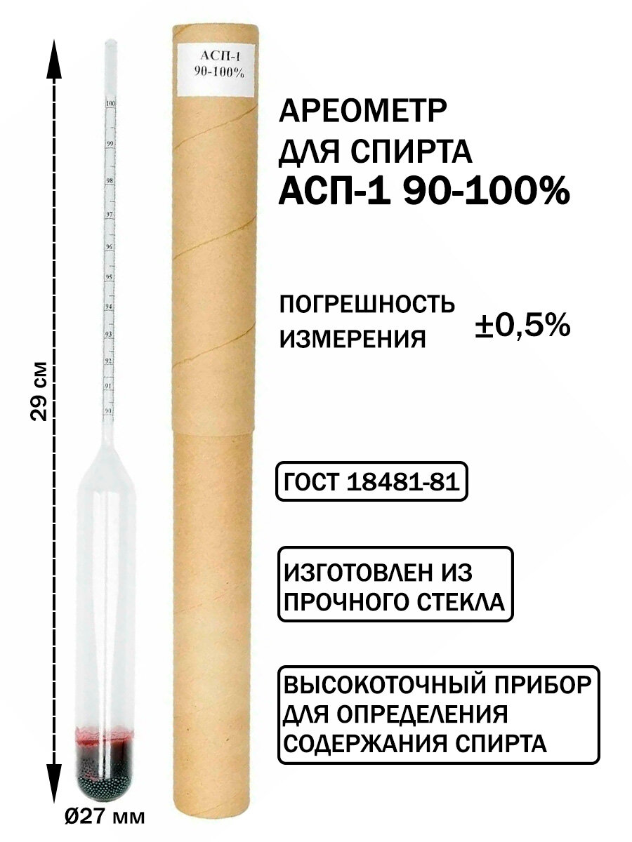 Ареометр для спирта АСП-1 90-100%