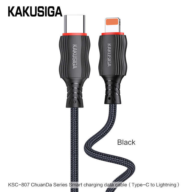 Кабель USB KAKUSIGA KSC-807 Type-C - Lightning, 1.2м, для быстрой зарядки и синхронизации, черный