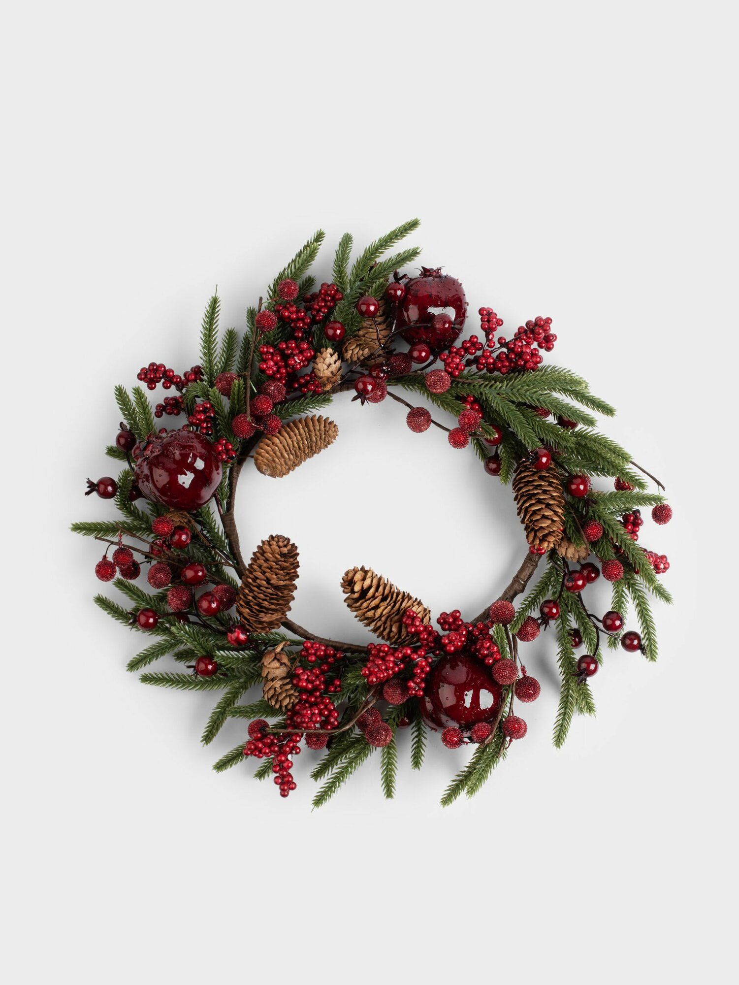 Венок декоративный 10/41 см пенопласт/пластик Красные ягоды и шишки Red berry