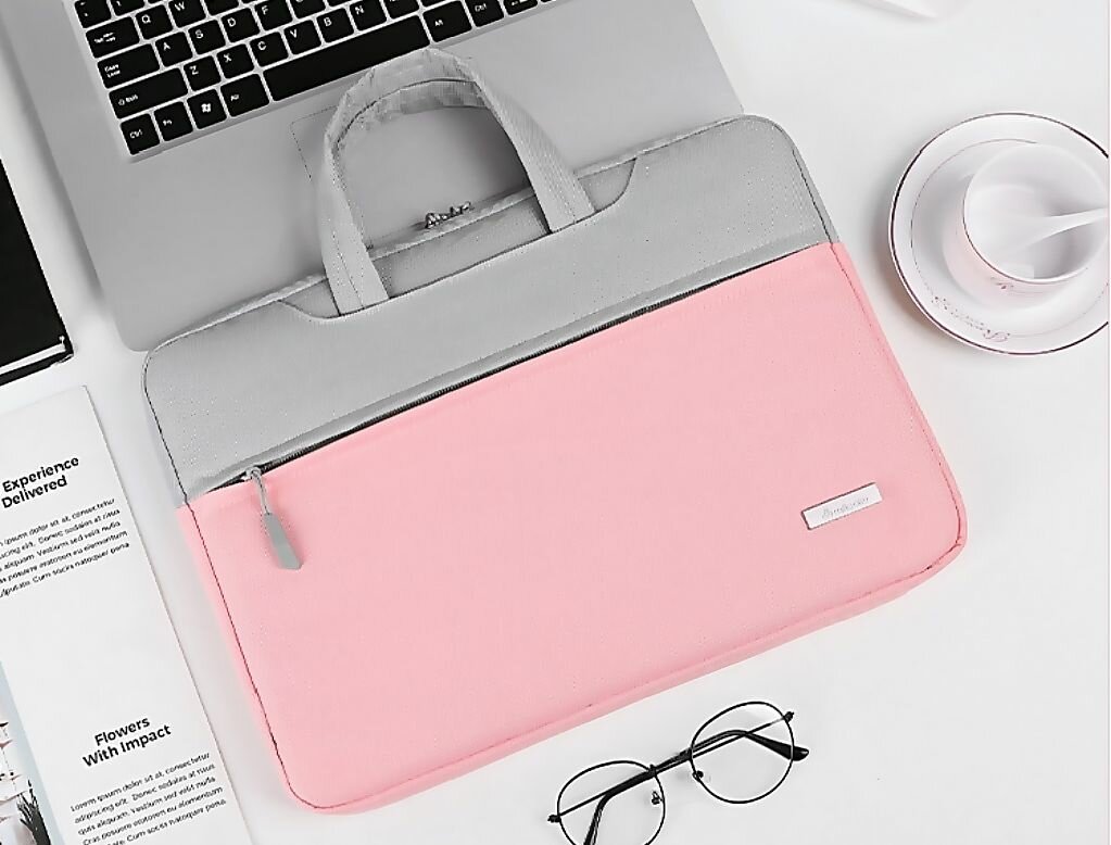Сумка Milooky, для ноутбука, полиэстер, внешнее отделение, плечевой ремень, розово-серый — фото 1