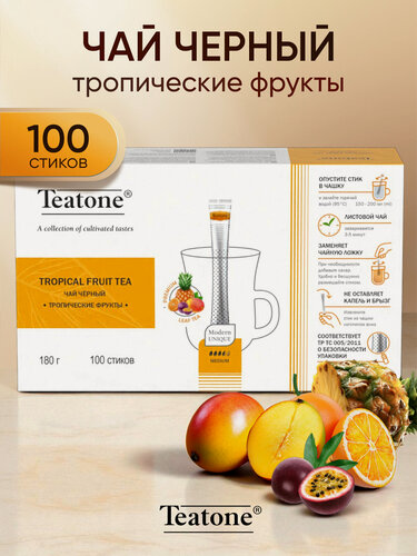Изображение товара Чай чёрный с ароматом тропических фруктов, TEATONE, в стиках, (100шт*1,8г)