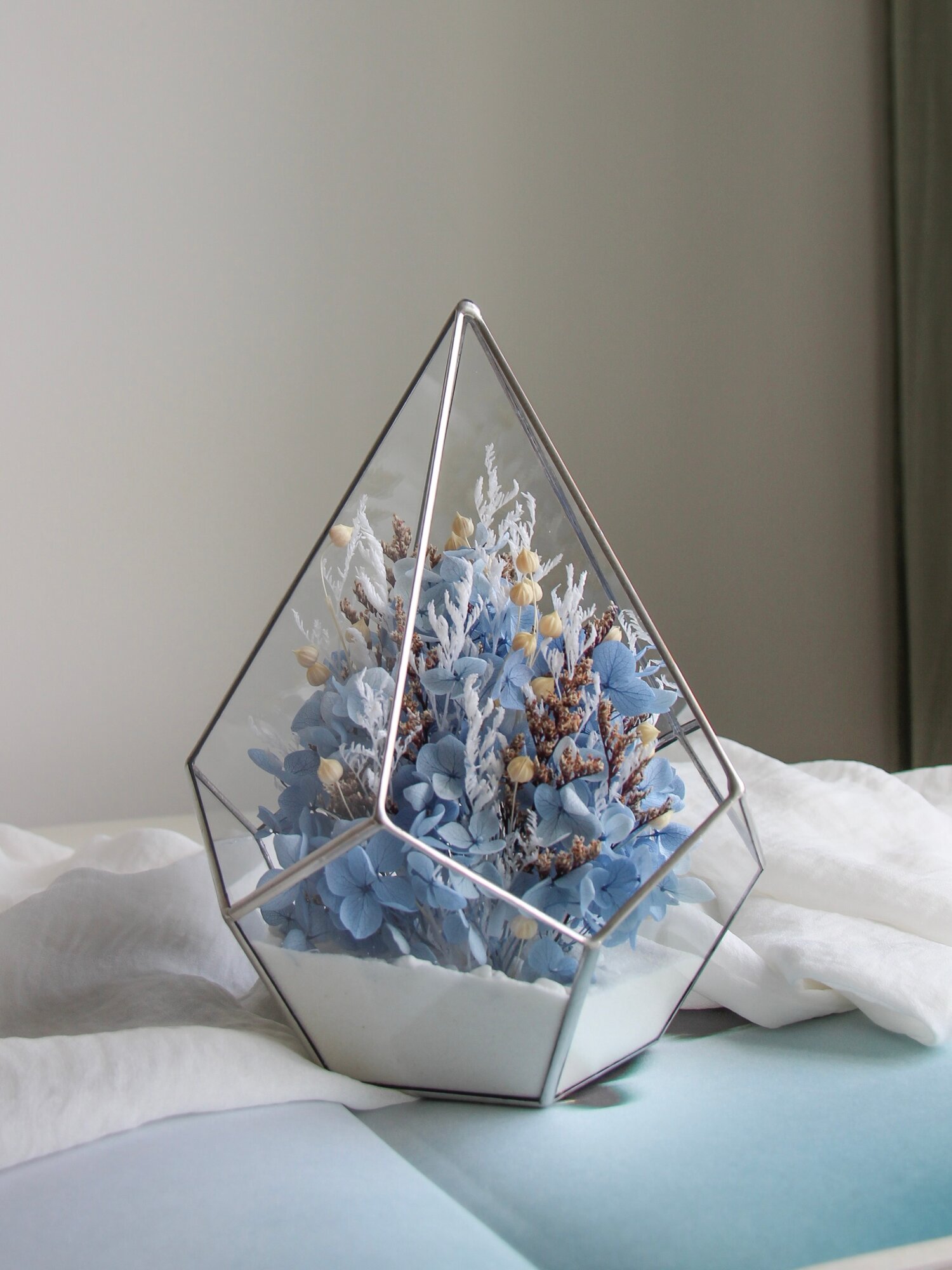 Флорариум CеверИнсайд капля с сухоцветами  Голубая гортензия 