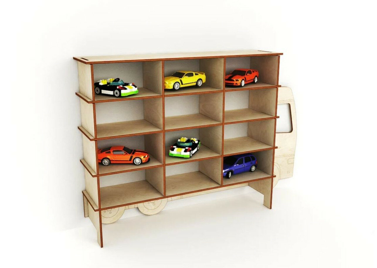 Органайзер настенный, деревянный, в виде грузовика, для коллекции машинок, 12 ячеек