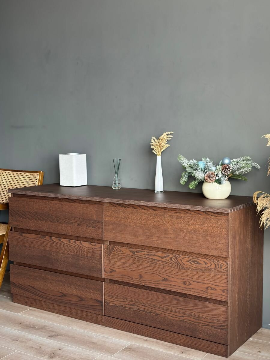 Комод с ящиками для одежды, ясень, литен (MALM IKEA), 6 ящиков, 160х48х77 см