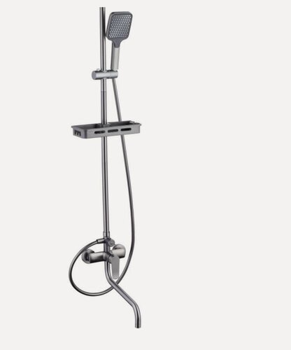 Изображение товара Душевая система и душевая стойка с тропическим душем смеситель для ванны латунь серый сатин 160см