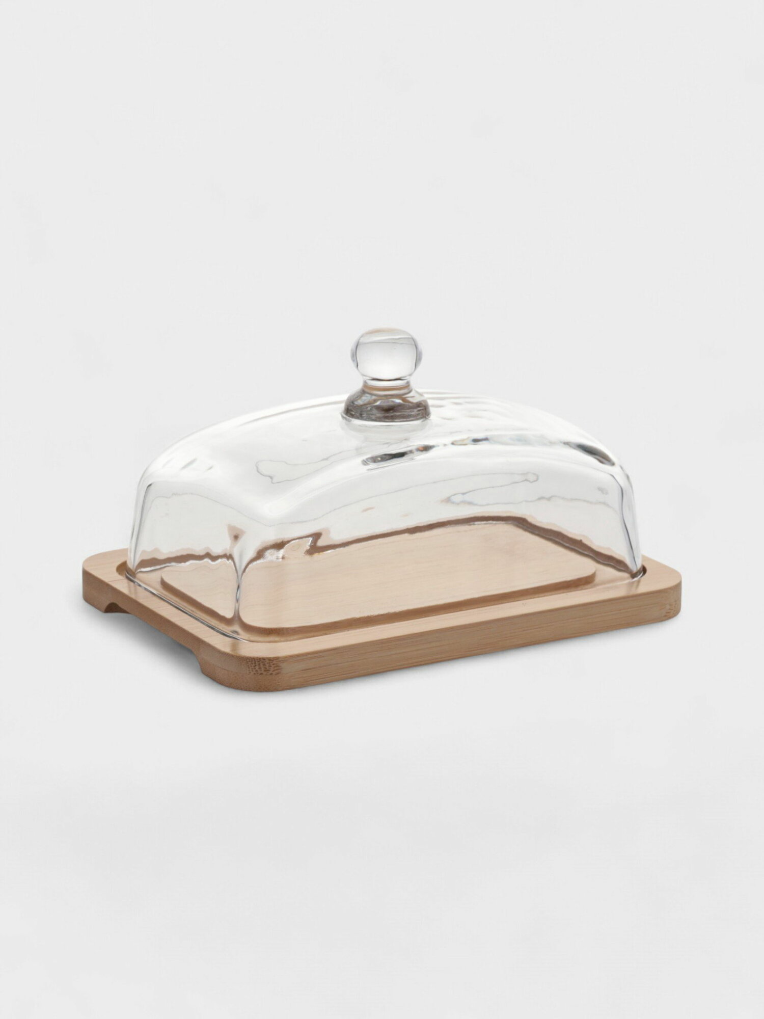 Маслёнка 17.8x13x10 см на бамбуковой подставке стекло прозрачная