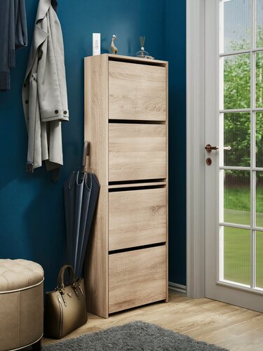 Изображение товара Обувница Лаура-8 сонома в прихожую, тумба для обуви, закрытая деревянная, этажерка, полки, высокая ЛДСП