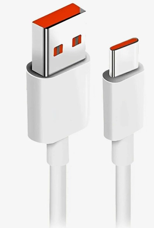 Кабель для телефона, для Xiaomi, USB A-Type С, 6А, 1м, белый, быстрая зарядка — фото 1