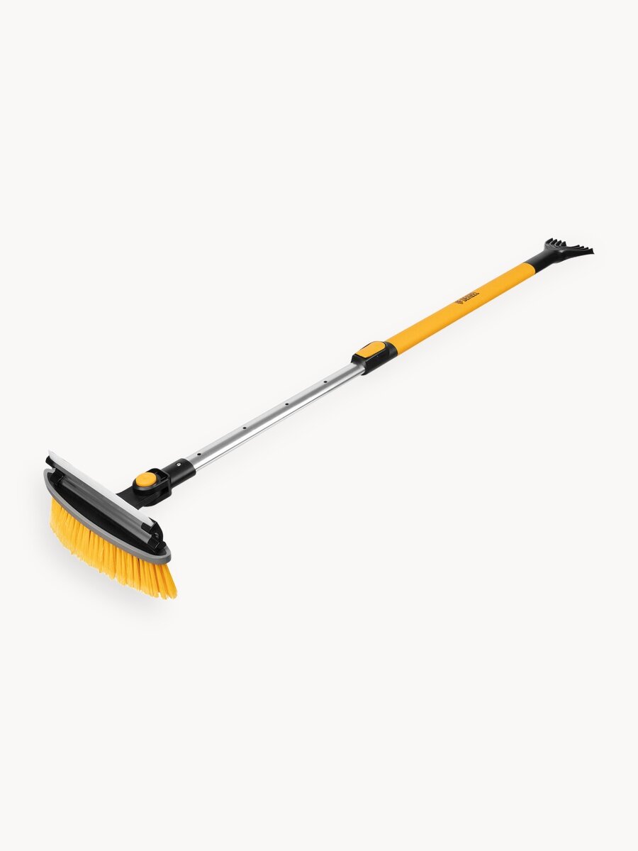 Щетка для снега автомобильная Denzel, телескопическая 95-132 см, 12 см скребок, поворотная голова, сметка, 55327