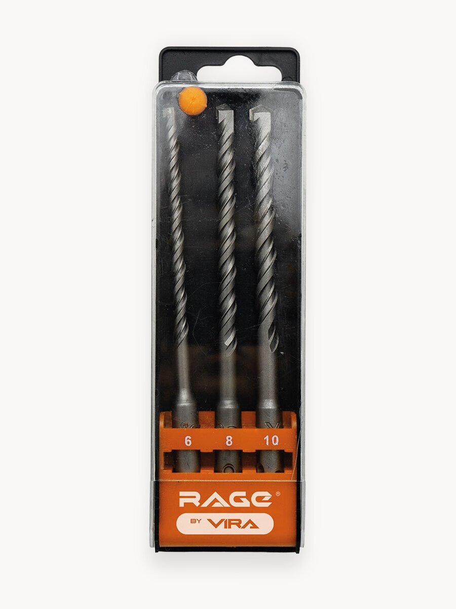 Набор буров по бетону 3 шт 6 х 160 мм 8 х 160 мм 10 х 160 мм SDS-Plus RAGE by VIRA
