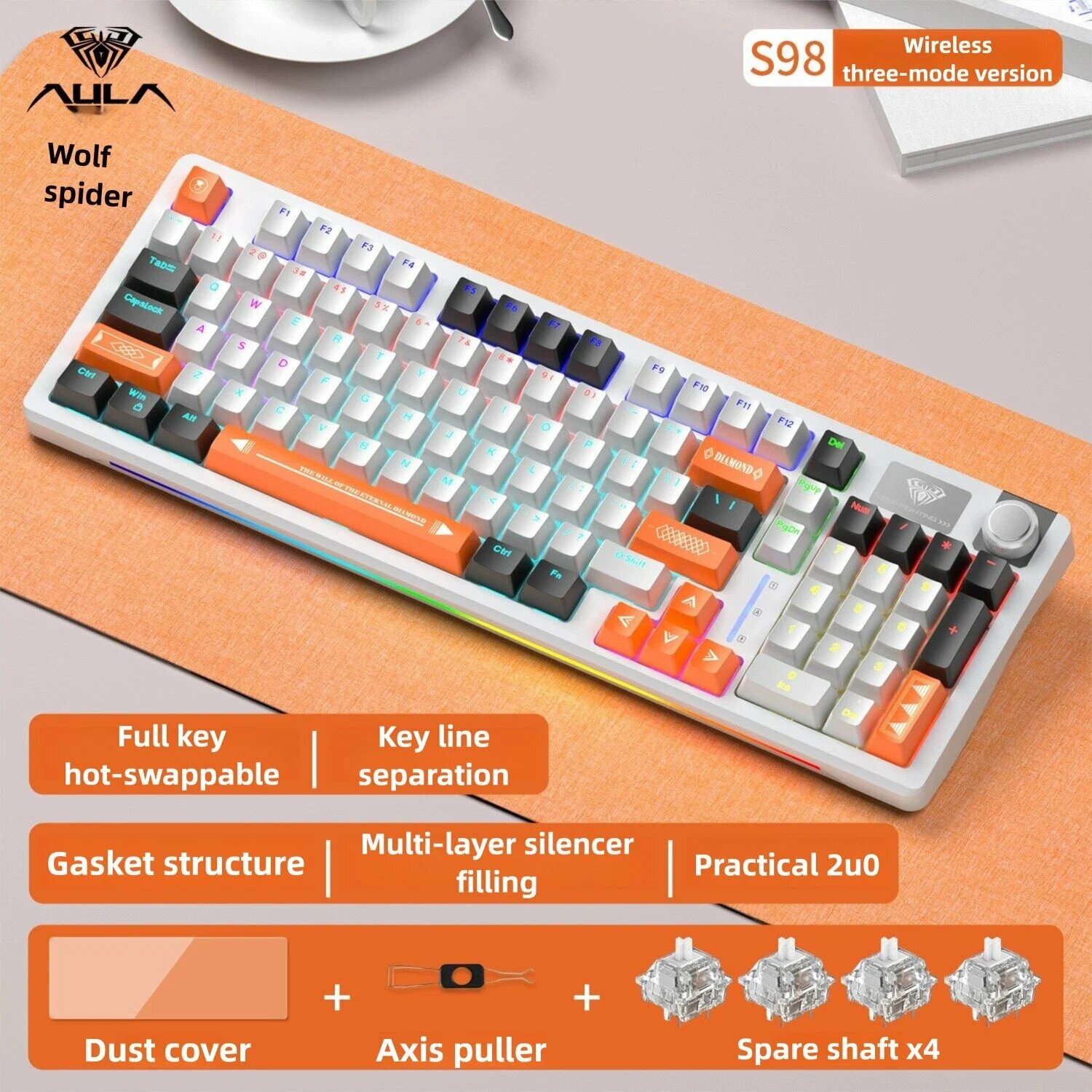 AULA S98Pro беспроводная механическая клавиатура (White Blue Orange)