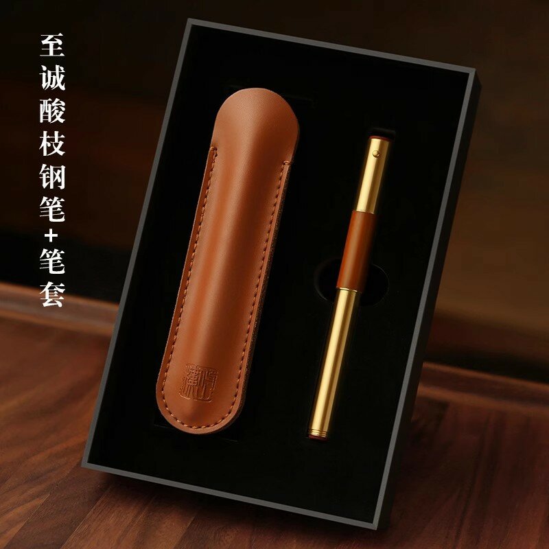 Ручка с гравировкой логотипа Zhicheng из красного дерева для мужчин, высококачественная деловая ручка с кожаным чехлом и подарочной коробкой для мероприятий