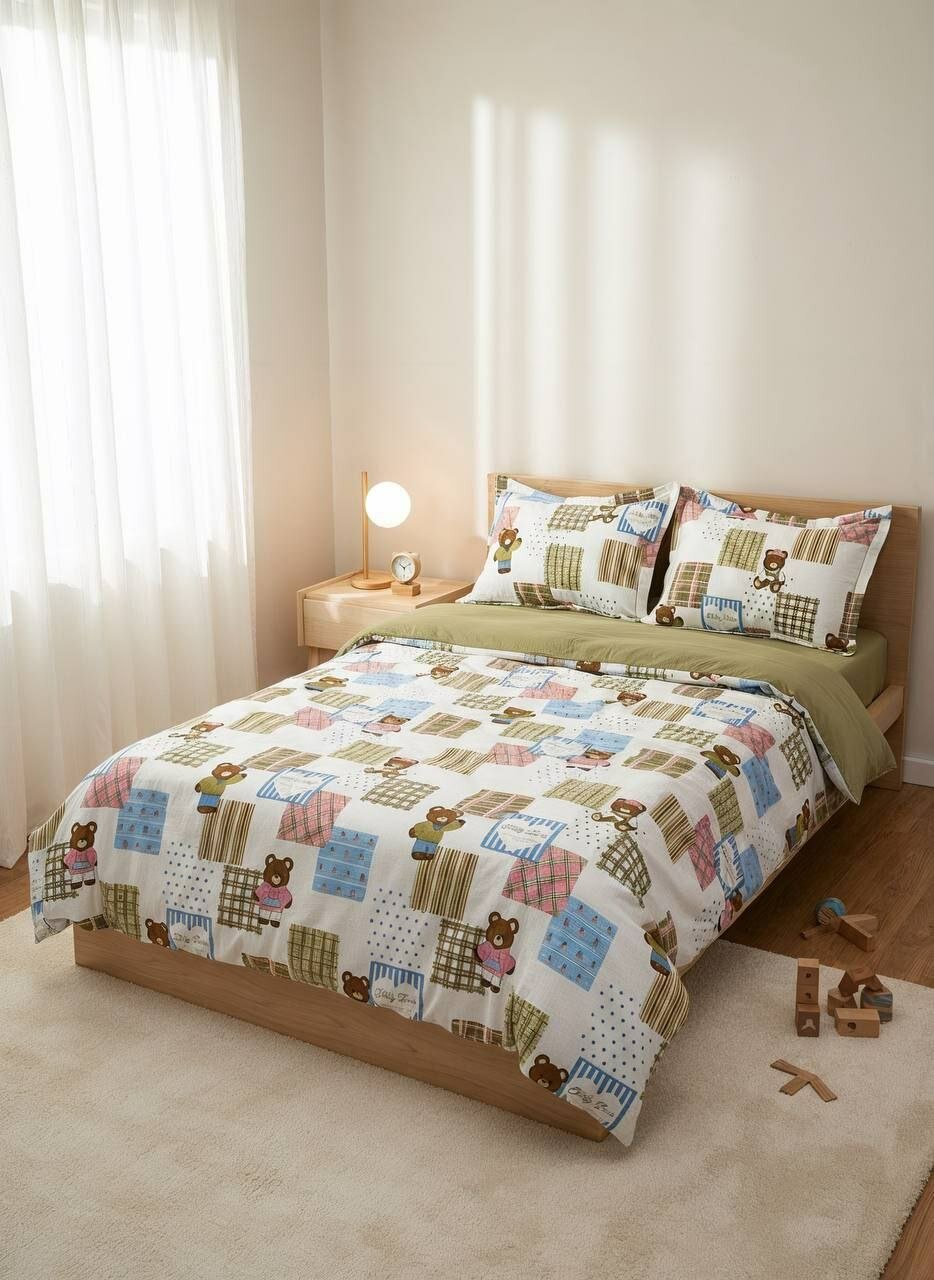 Комплект постельного белья на 1 человека с двумя наволочками, материал — муслин жатка.