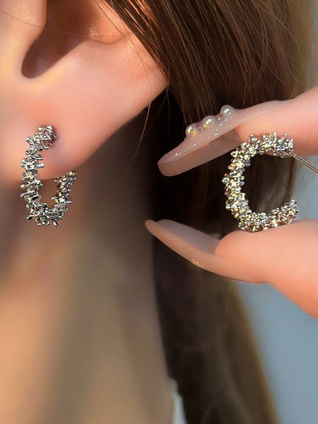 Моносерьга кафф, авантюриновое стекло, аквамарин, размер 25 мм, brown — фото 1