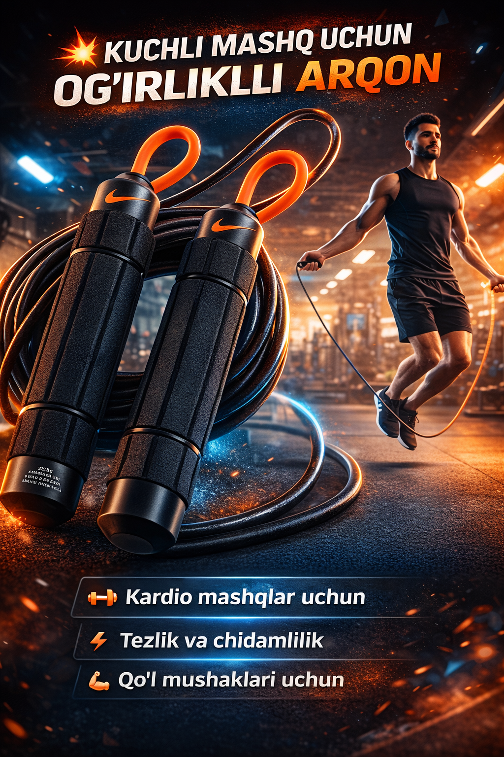 Скакалка Nike, эргономичные рукоятки, регулировка длины шнура