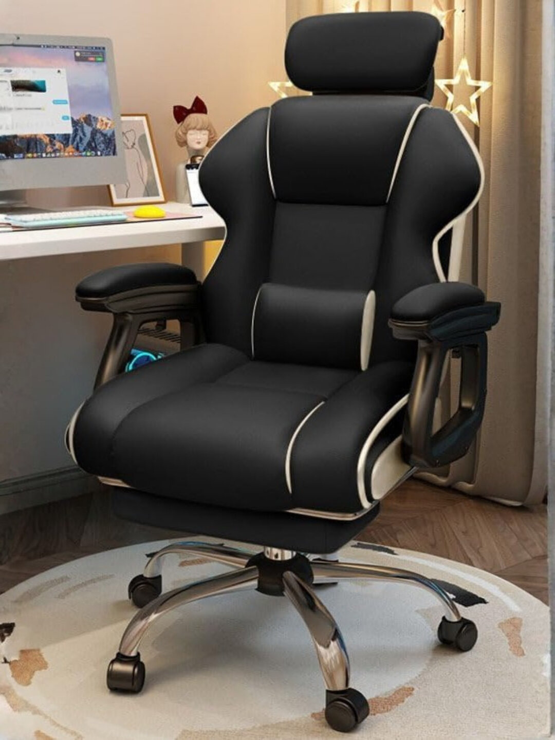 Эргономичное офисное кресло, компьютерный стул для работы и гейминга с подголовником - Черный