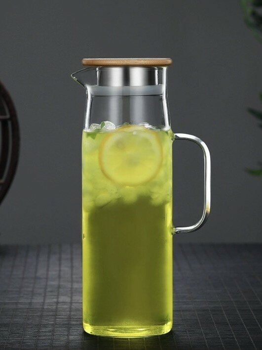 Кувшин для воды стеклянный, Formula Tepla, с металлической крышкой с накладкой из бамбука 1500 мл. — фото 1