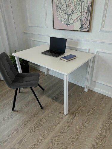 Изображение товара Стол дизайнерский письменный/ цвет столешницы Белый, 120*80 см. Ножки белые.