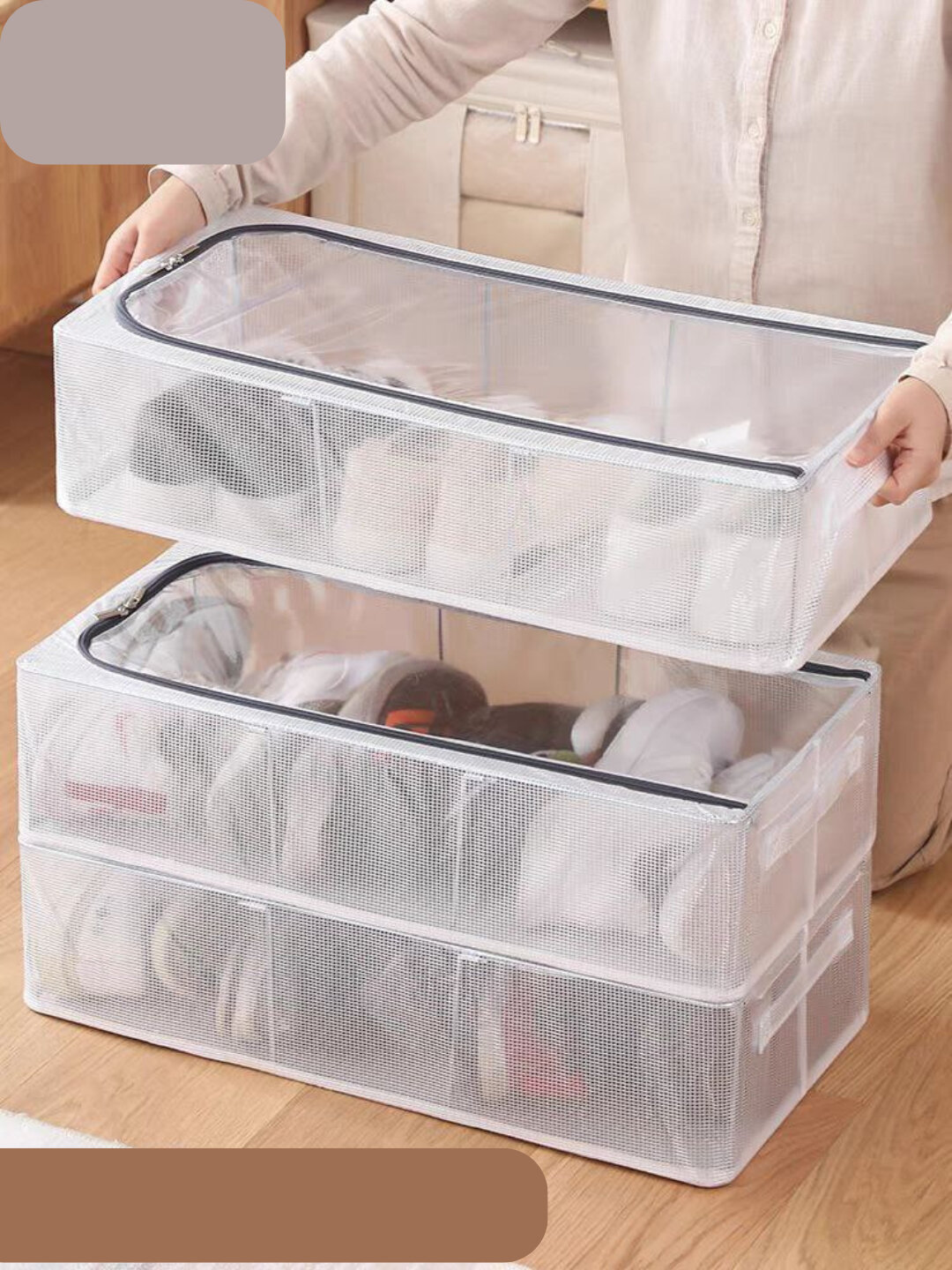 Органайзер для хранения обуви прозрачный с крышкой на молнии 60х30х20 см